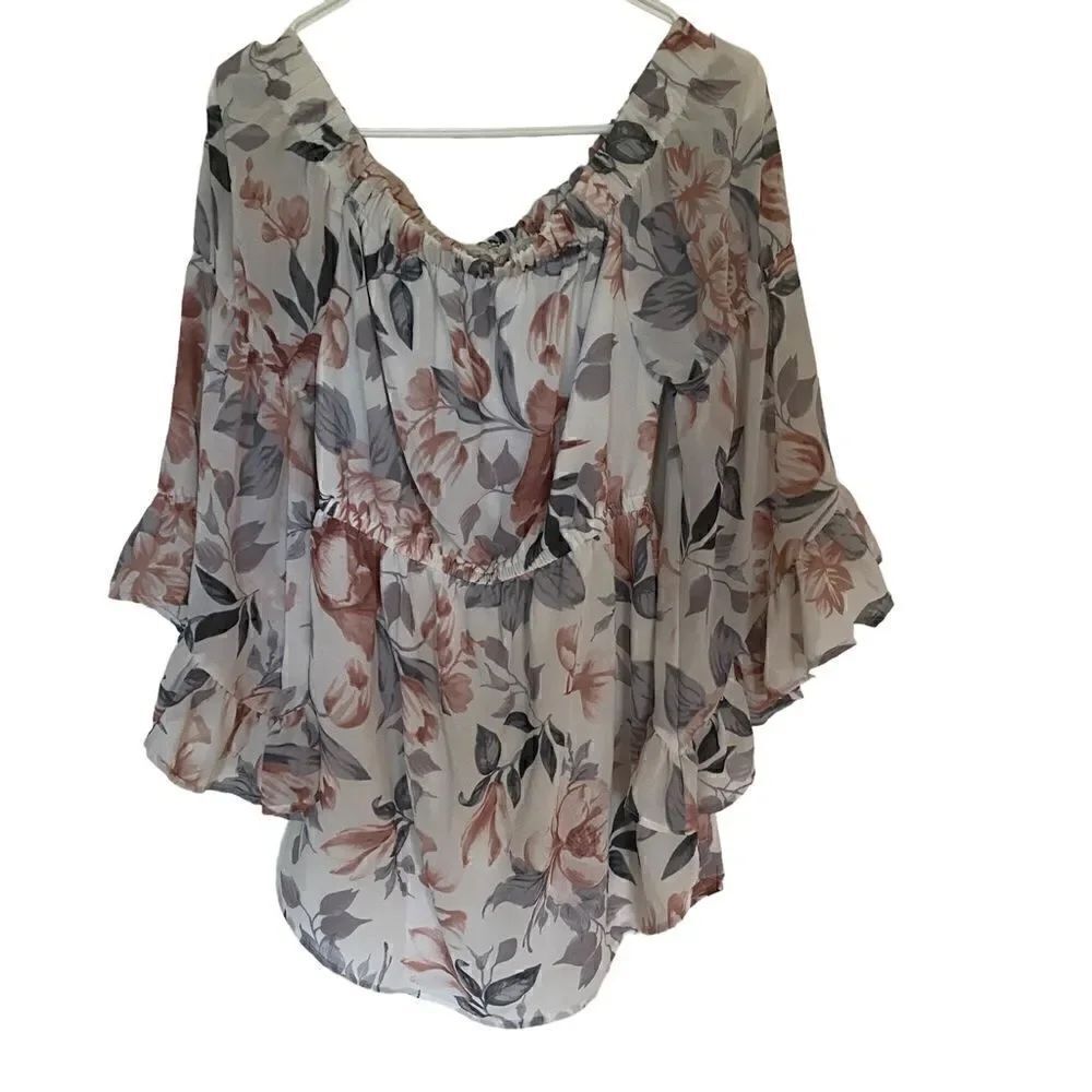 Indulge off the shoulder ruffle sleeves floral medium dress